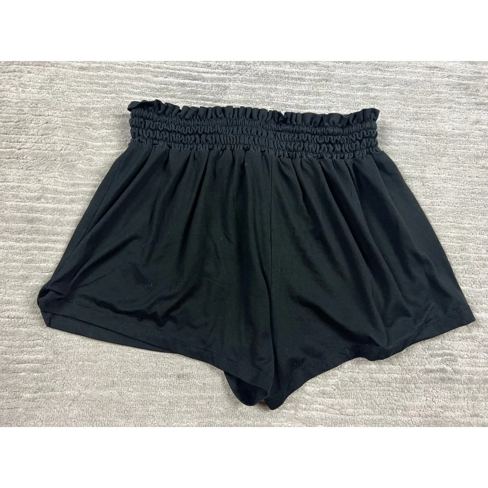 Hot Kiss Shorts Womens Medium Black Paperbag Smocked Waist Tassel Lounge Casual‎